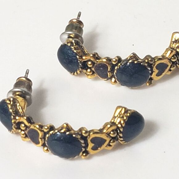 HALF-HOOP Resin Embellished Goldtone Earrings - Picture 1 of 6